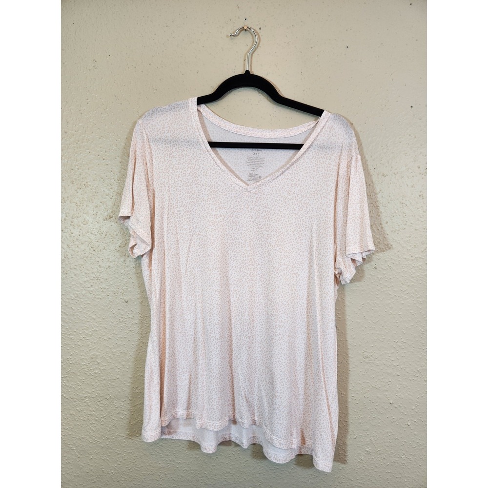 Nine West Womens XXL Pink Leopard Print Soft Spun V-Neck Short‎ Sleeve T-Shirt
